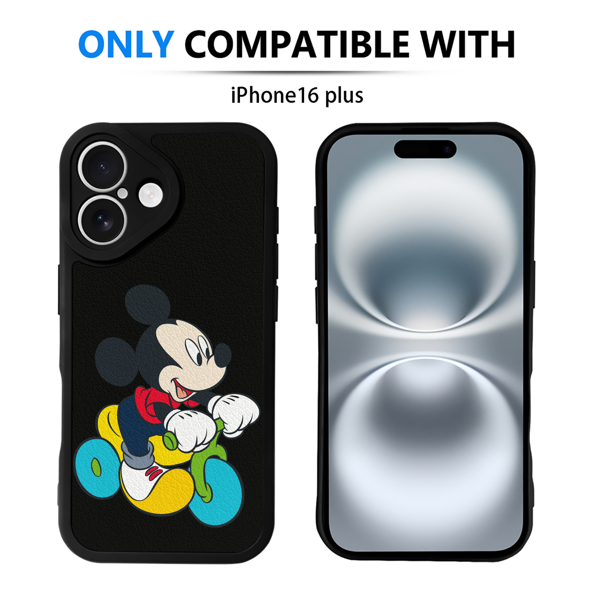（画像用） ミッキーマウス Mickey Mouse 【iPhone 16シリーズ対応】シリコンスマホケース（レザー調） 材質：シリコン